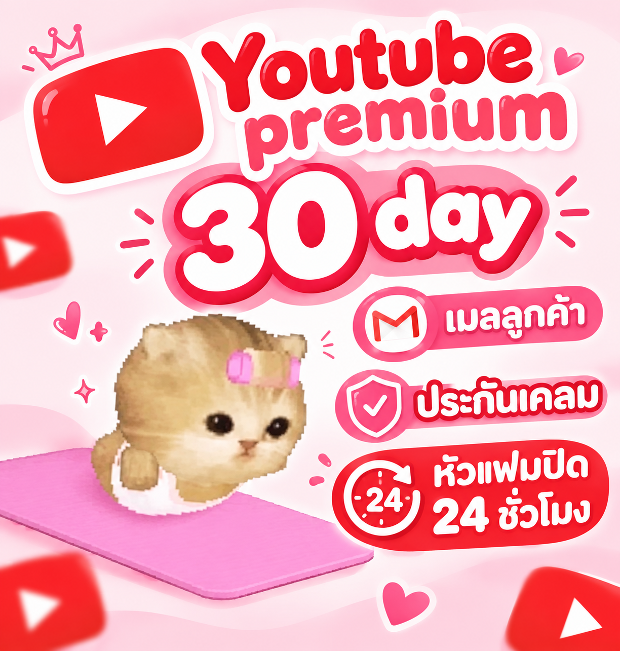 Youtube pm ไม่ต่อเมล เมลลูกค้า รับเคลมหัวแฟมปิด 1 ครั้งภายใน 24 ชั่วโมง